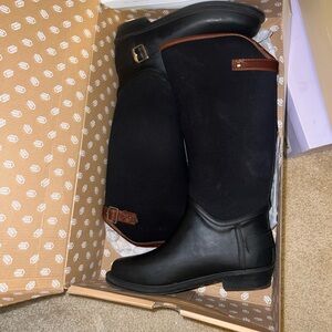 Black Tall Riding Boots with Brown Accents